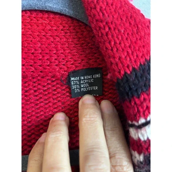 Vintage‎ Geometric Pattern Knit Cardigan Sweater Red Brown White Women SZ S/M - Picture 7 of 9